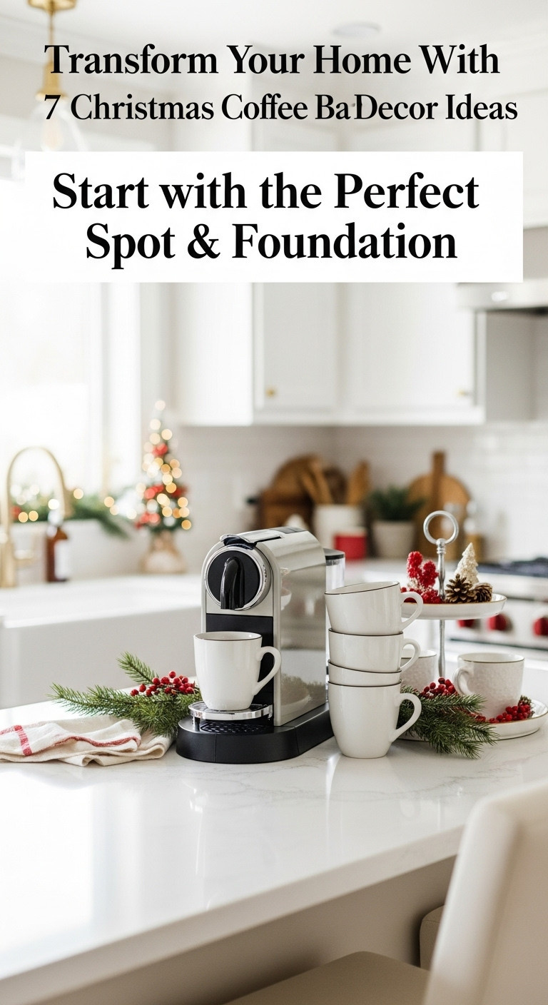 Christmas coffee bar decor ideas white kitchen island Nespresso machine tiered tray festive holiday station