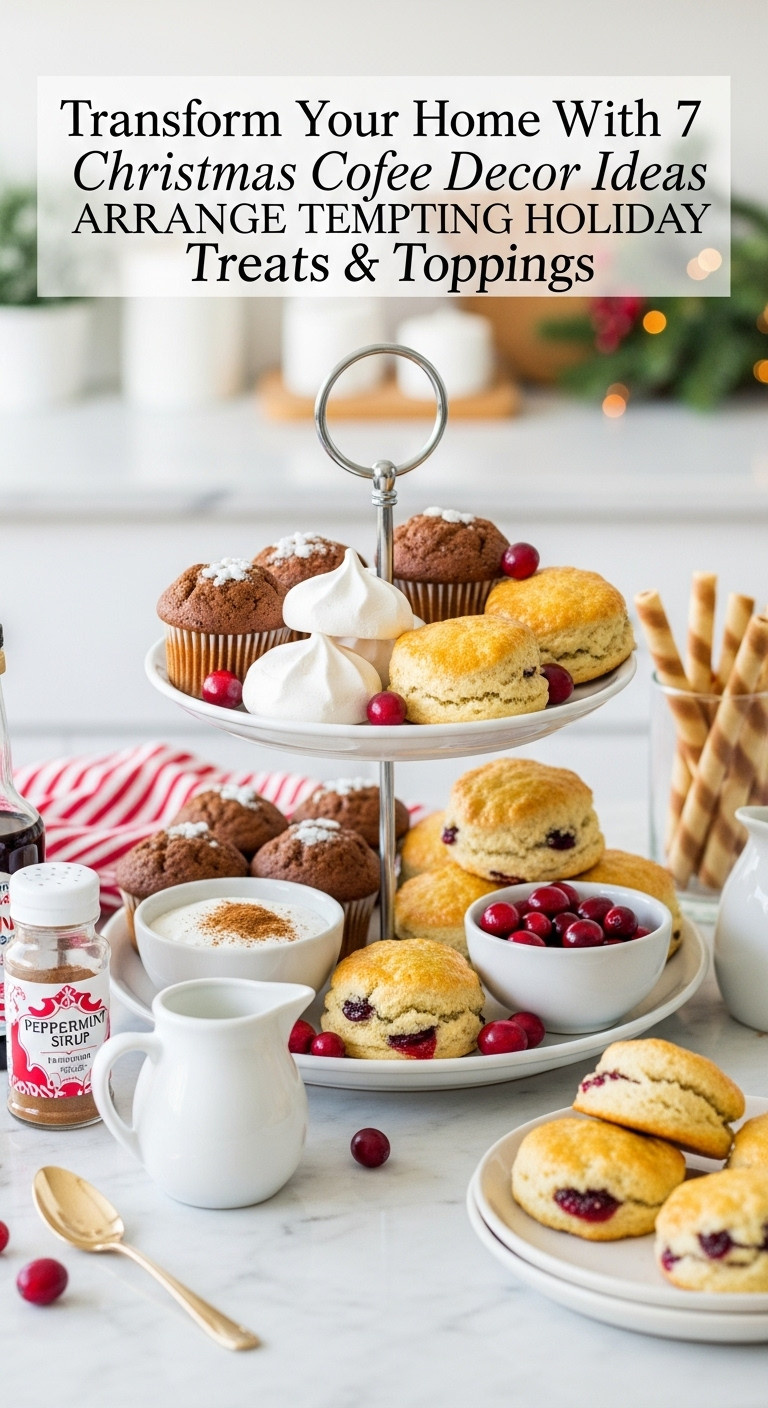 Christmas coffee bar treats tiered tray gingerbread muffins meringue kisses cranberry scones coffee toppings festive holiday snacks