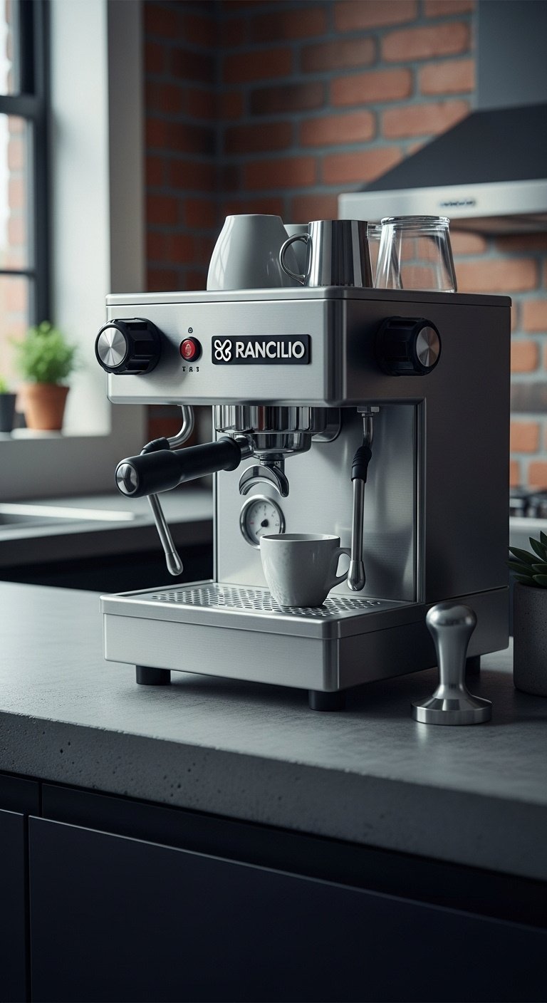 13 Pretty Espresso Machines That Look As Good As They Brew 5 Classic Rancilio Silvia espresso machine with brushed stainless steel body and commercial grade steam wand on a concrete countertop