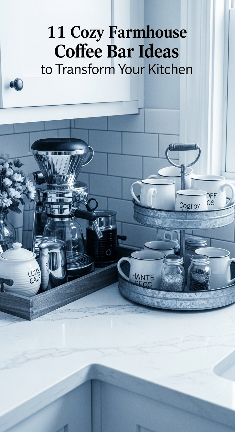 Classic countertop corner coffee bar with rustic wooden tray drip coffee machine and tiered galvanized metal tray with mugs and spices