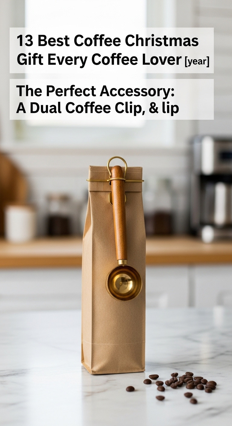 Coffee Christmas gift ideas dual coffee scoop bag clip wooden gold metal craft paper coffee bag functional stylish organized kitchen