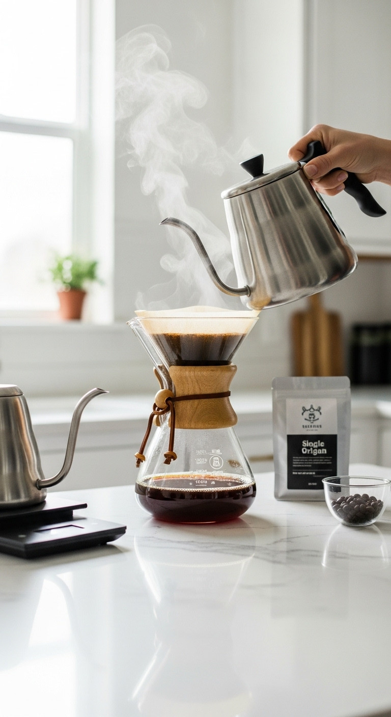 Coffee Christmas gift ideas ritual pour over artisanal coffee maker Chemex gooseneck kettle digital scale minimalist kitchen
