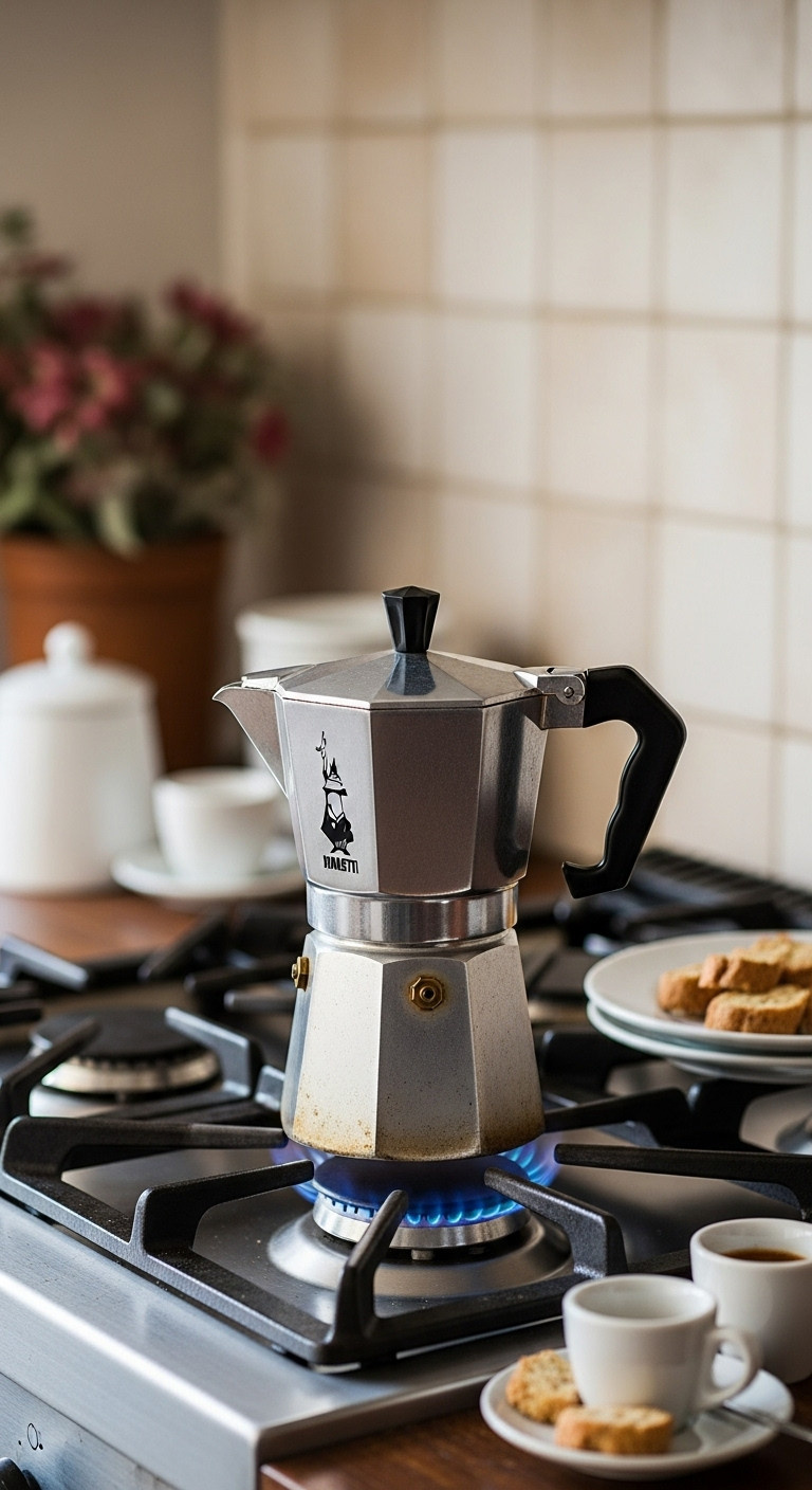 Coffee Christmas gift ideas stovetop espresso classic Moka pot Bialetti gas stovetop espresso cups biscotti traditional cafe