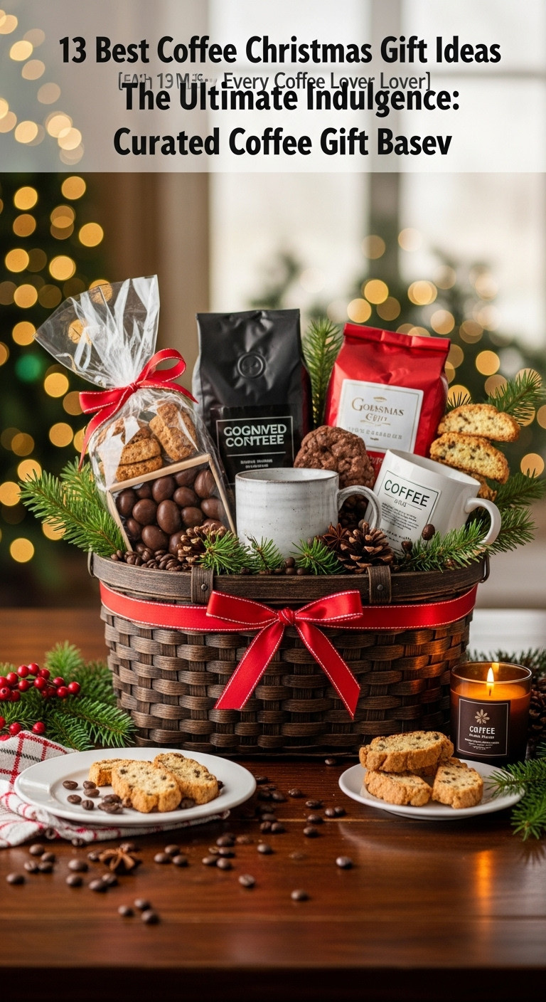 Coffee Christmas gift ideas ultimate indulgence curated coffee gift basket gourmet beans ceramic mug chocolate biscotti scented candle festive