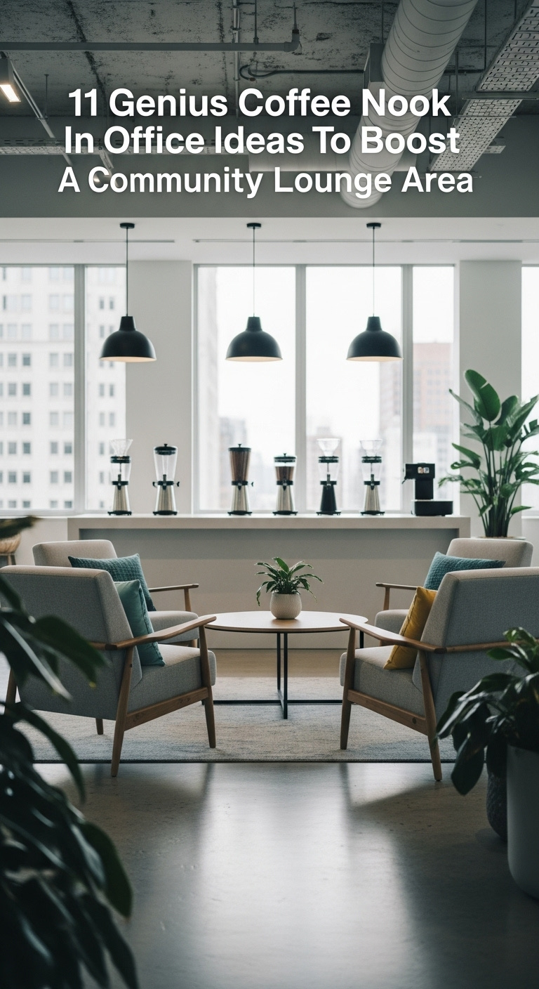 Community coffee lounge area with modern armchairs coffee table and multiple brewing options