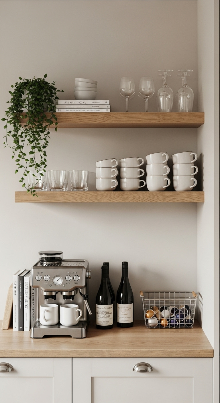 Compact home coffee and wine bar perfect for small spaces with smart storage solutions