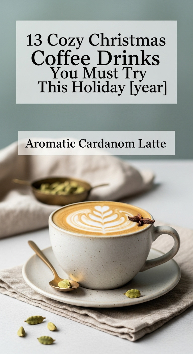 Cozy Christmas coffee drinks aromatic cardamom latte ceramic cup latte art black cardamom pod minimalist sophisticated festive beverage