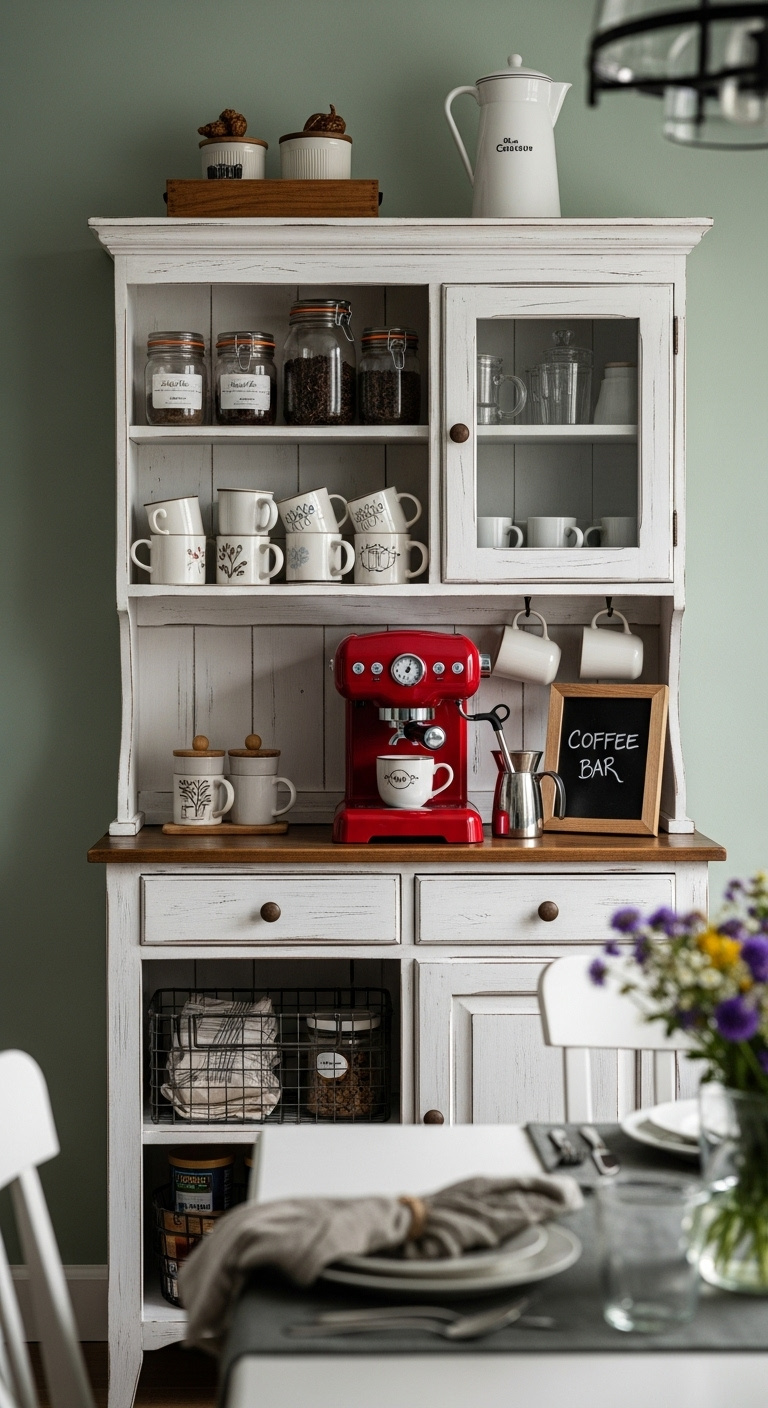 Genius kitchen espresso station setup with sleek machine and organized accessories