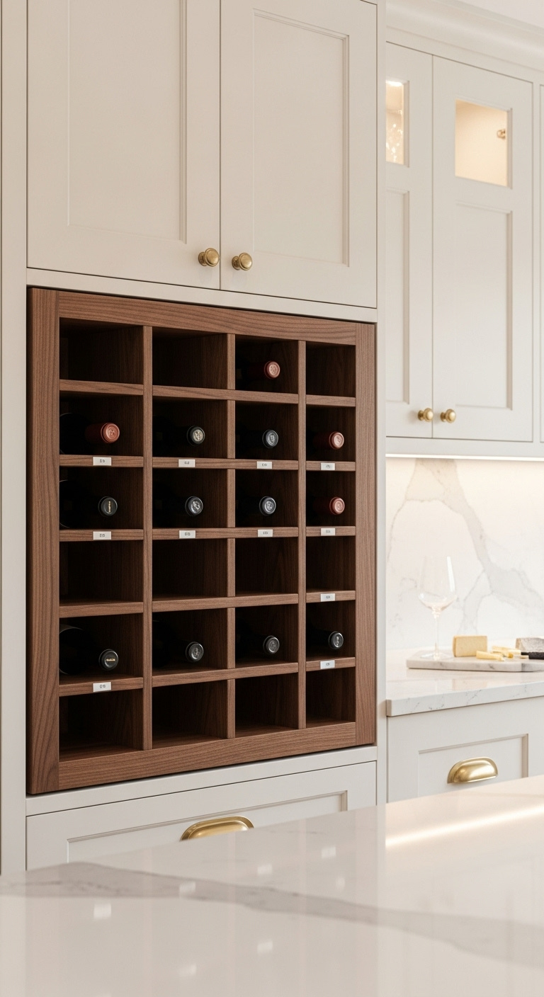 Genius wine corner kitchen ideas with built in fridge and marble countertop
