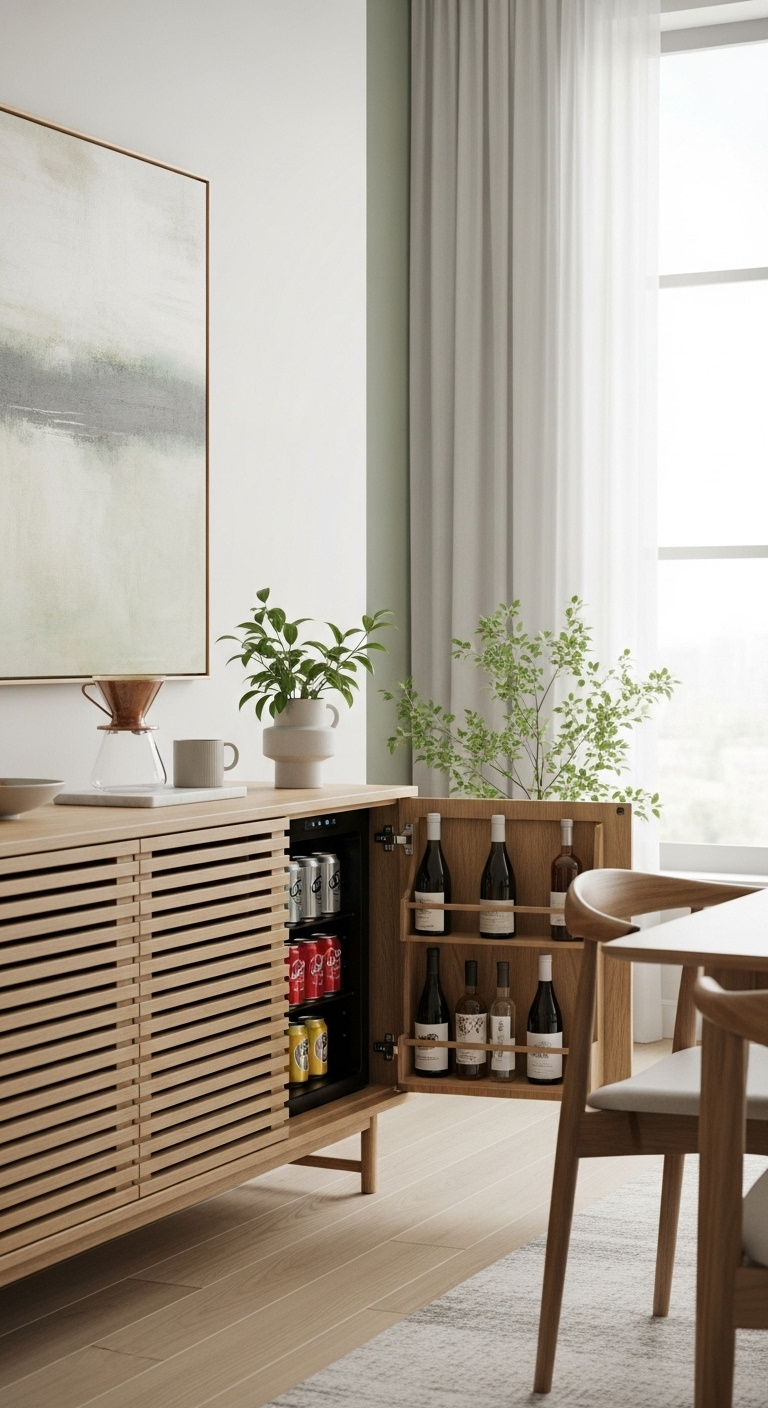 Home coffee bar with wine cooler and espresso machine