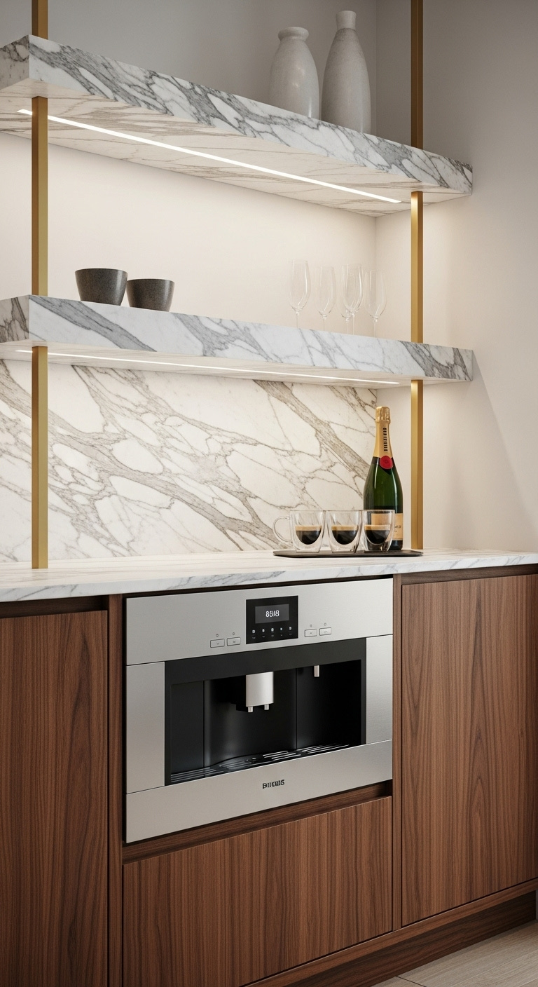 Home coffee wine cabinet with espresso machine and wine rack