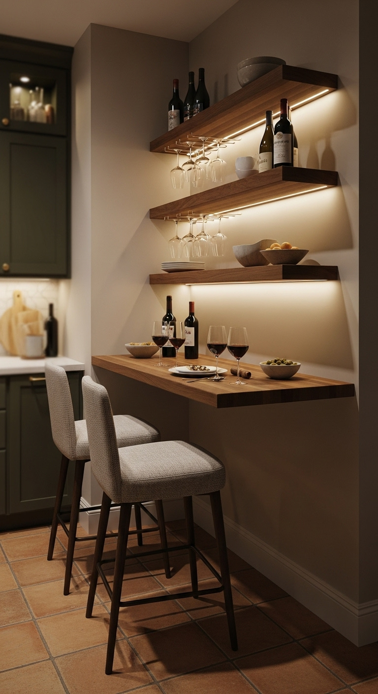 Home wine corner kitchen with elegant design and storage solutions