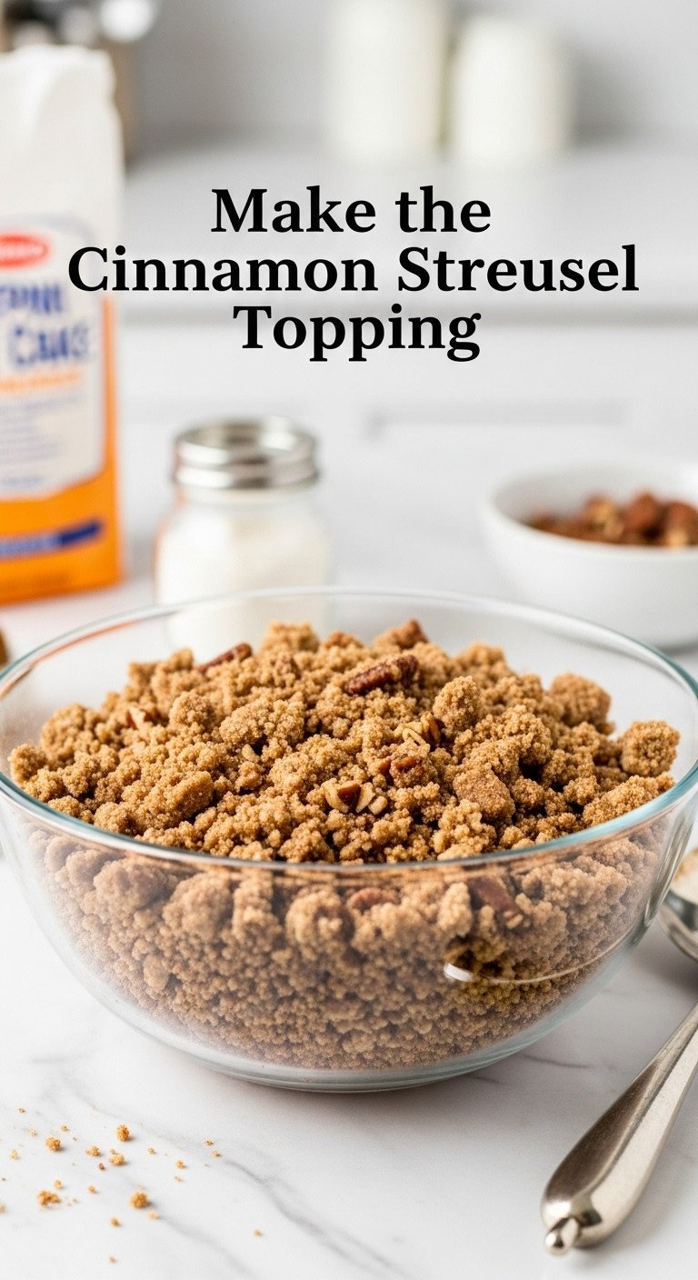 Hyperrealistic gluten free pumpkin coffee cake cinnamon streusel topping with coarse crumbs flour sugar butter and chopped pecans