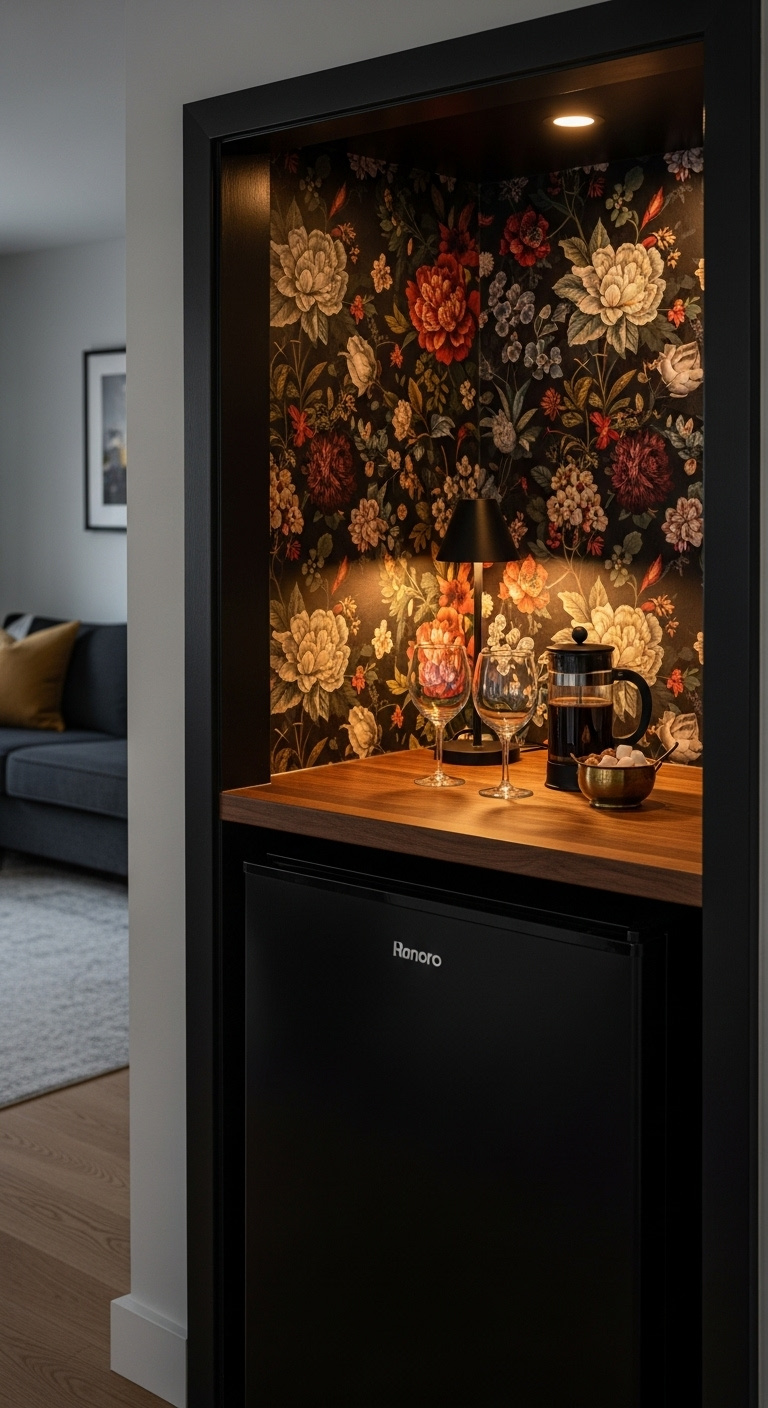 Modern coffee wine cabinet with espresso machine and built in wine rack