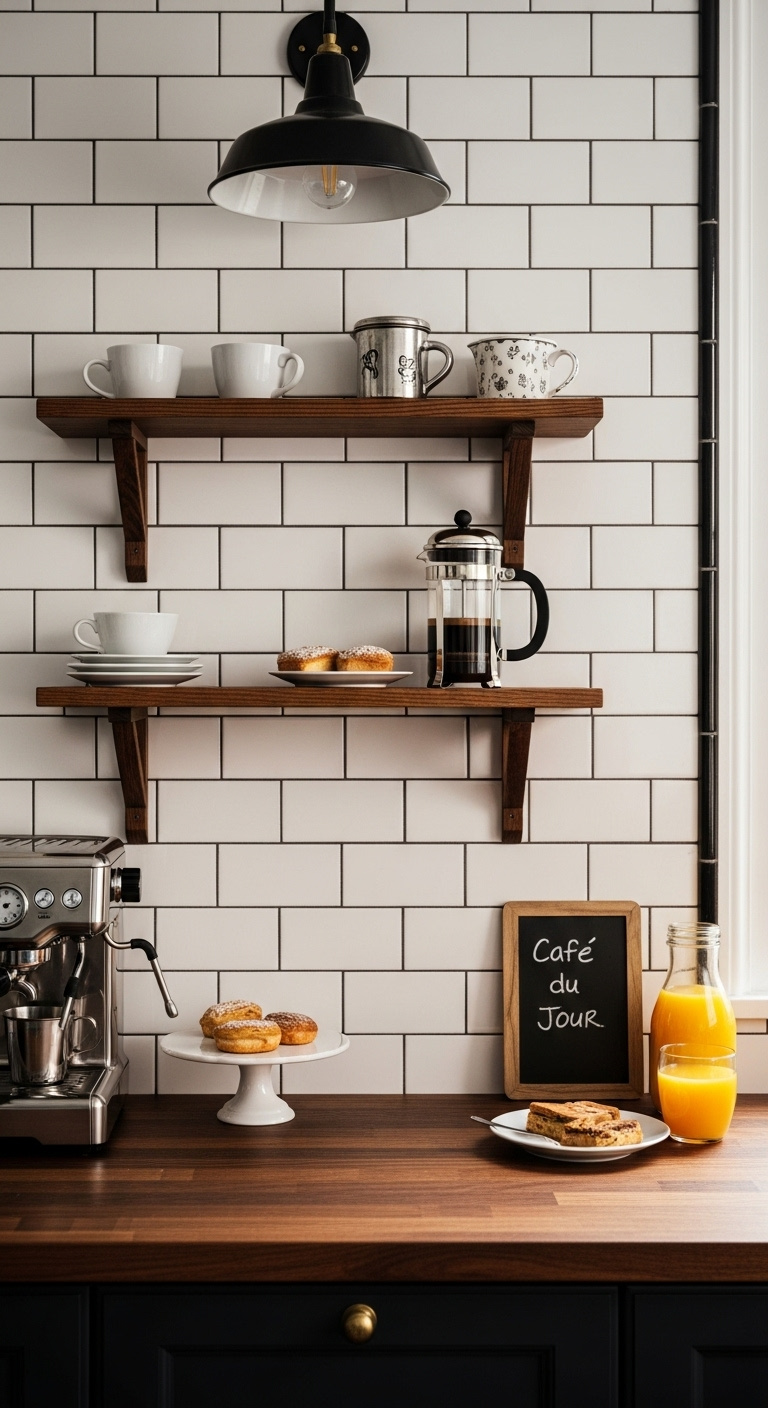 Modern home coffee and wine bar design with sleek espresso machine and wine storage solutions