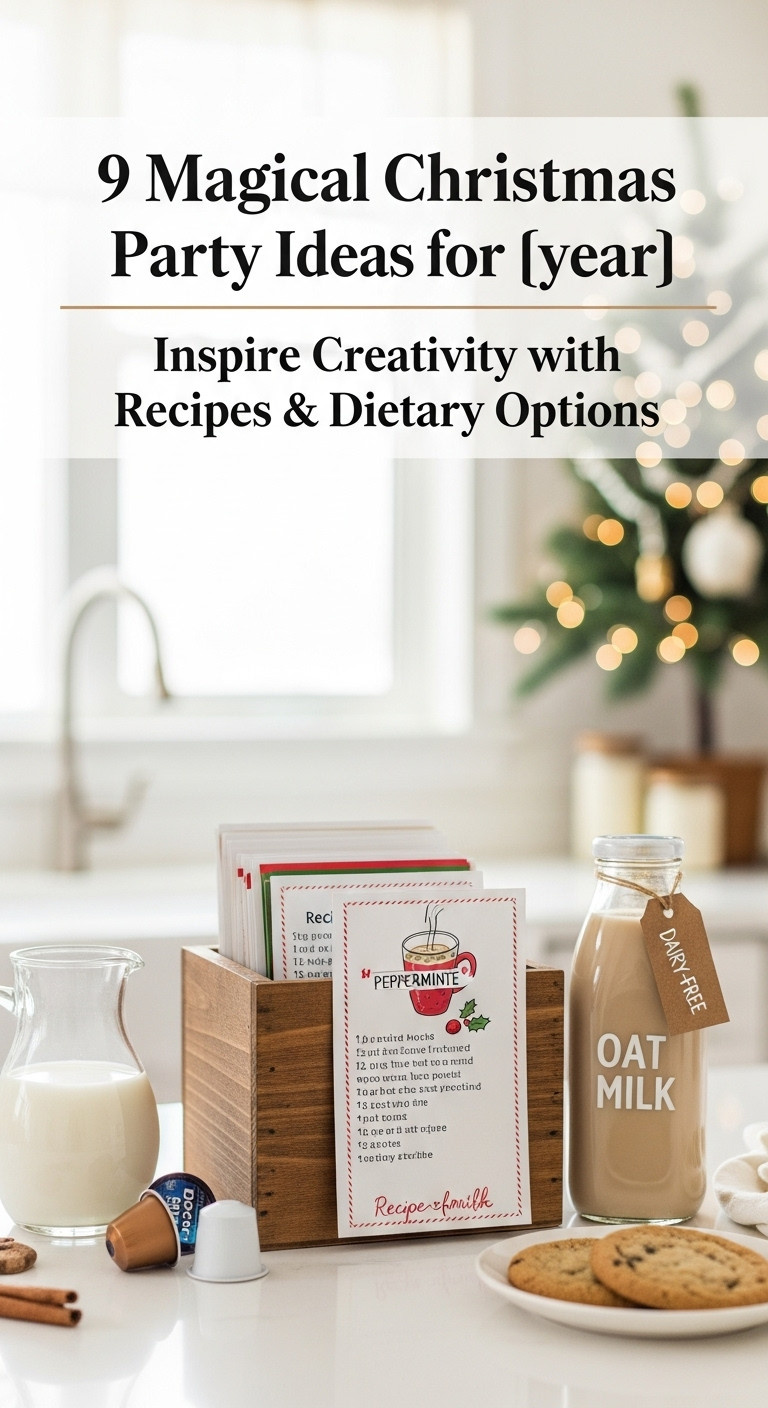 Rustic wooden recipe box with a Peppermint Mocha recipe card and a bottle of oat milk on a white countertop