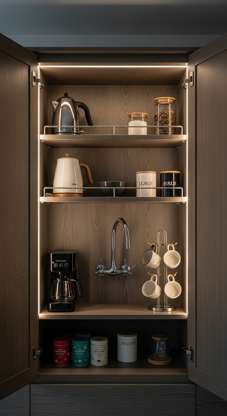 Stylish coffee wine cabinet with espresso machine and wine storage