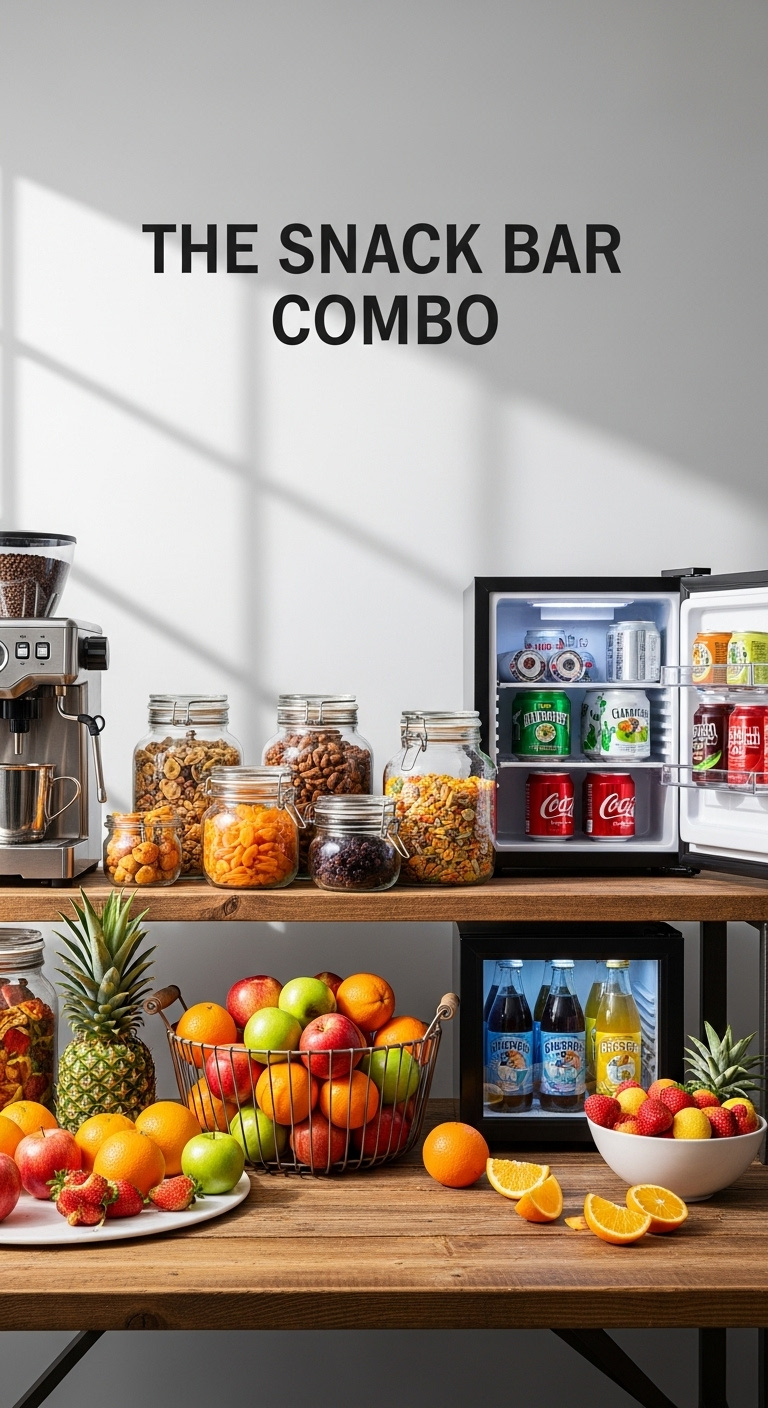 Sustainable eco-friendly coffee setup with bamboo shelving drip coffee maker compost bin and ceramic mugs