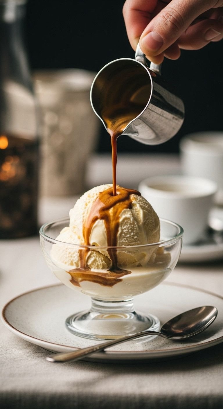 7 Iced Espresso Recipes That Taste Better Than A Cafe 13 Affogato: hot espresso over vanilla ice cream. Elegant bowl, vintage linen. Decadent Italian dessert.