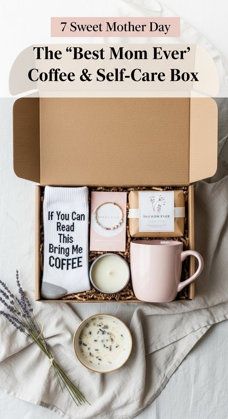 Best Mom Ever coffee and self-care box Mother's Day gift basket with socks bracelet candle and ceramic mug