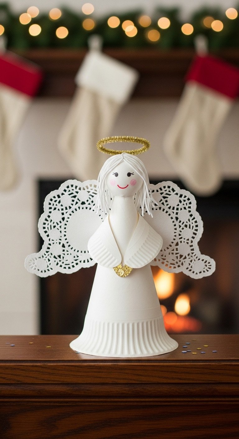 Child painting salt dough star ornament Christmas crafting bokeh holiday aesthetic Pinterest vertical photograph