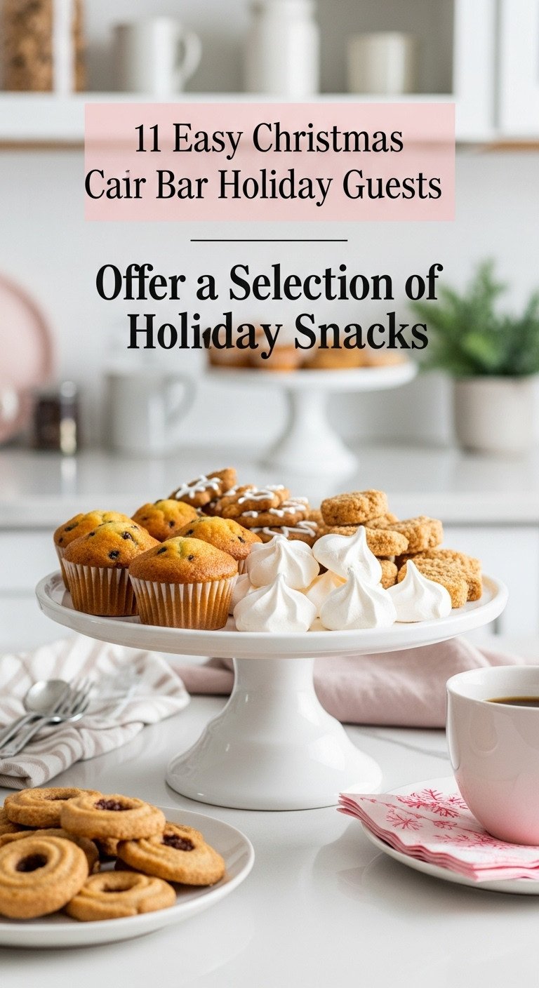 Christmas coffee bar with a selection of delicious holiday snacks like mini muffins gingerbread cookies and meringue kisses on a cake stand