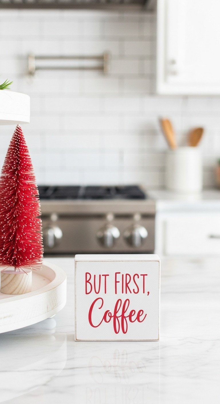 Christmas coffee corner tiered tray small space organization kitchen styling holiday aesthetic Pinterest vertical photograph