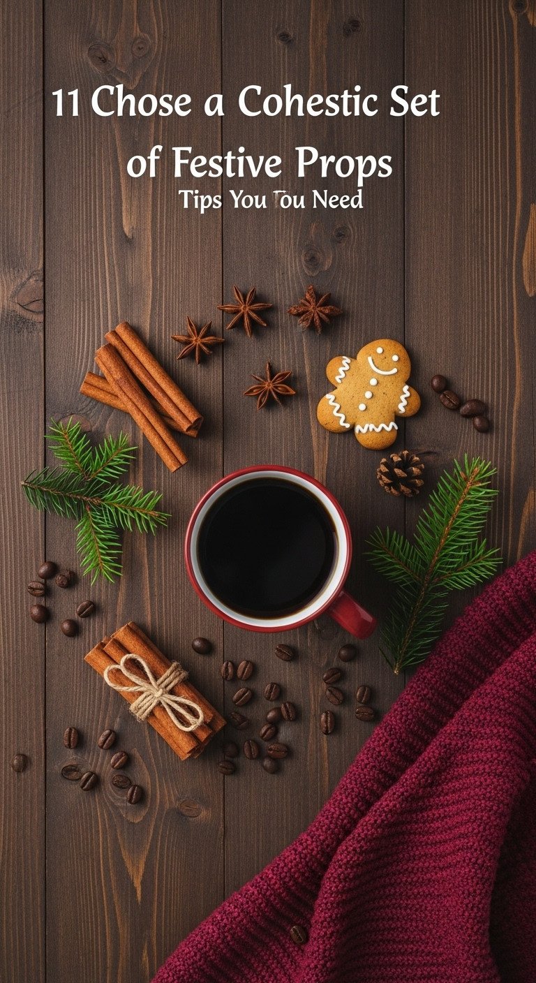 Christmas coffee flat lay with mug cinnamon star anise gingerbread cookie pine bough knit napkin and scattered coffee beans on dark wood