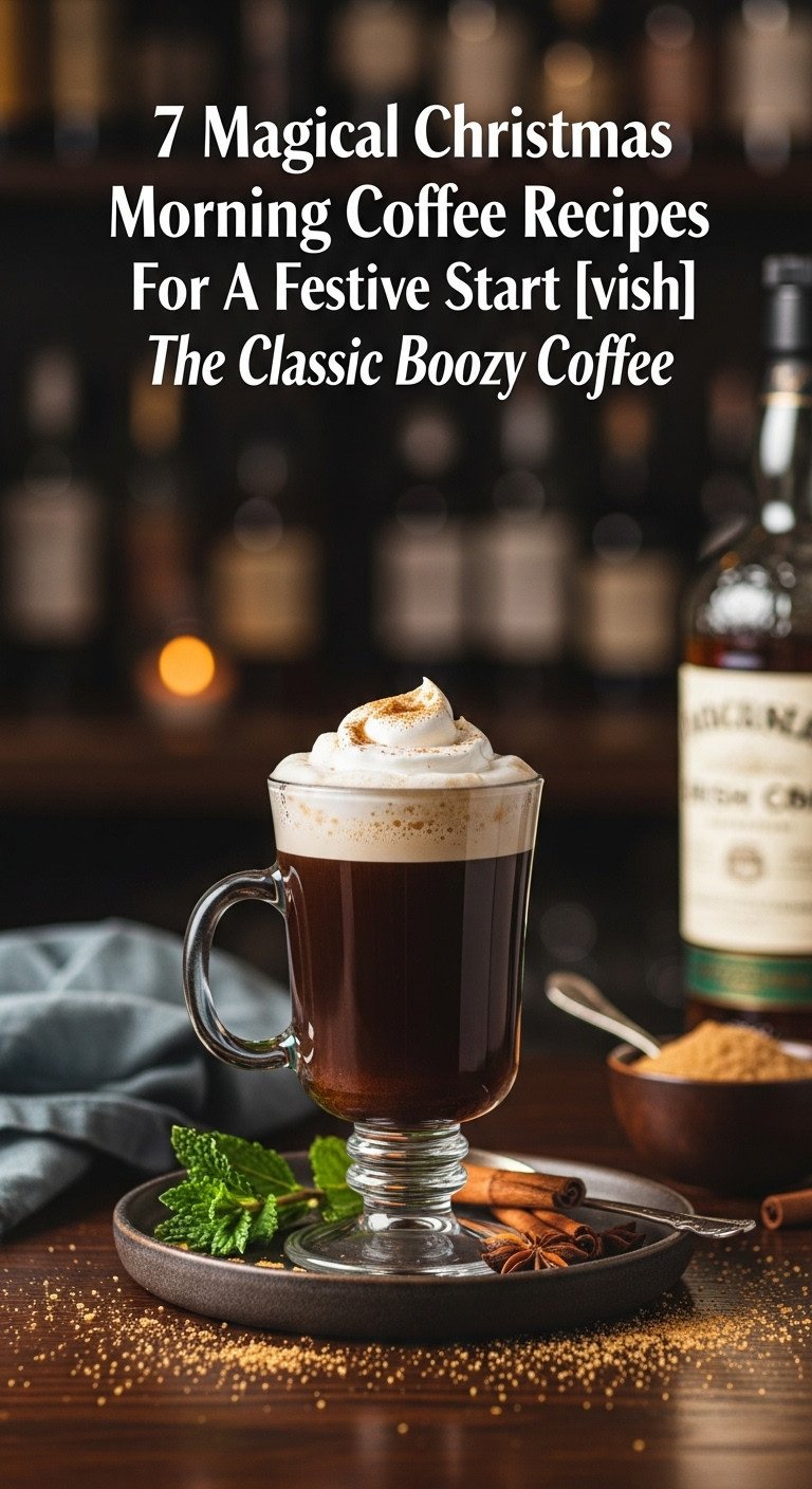 Classic Boozy Irish Coffee in its signature glass mug with cream layer on a dark wood bar top in a cozy pub setting