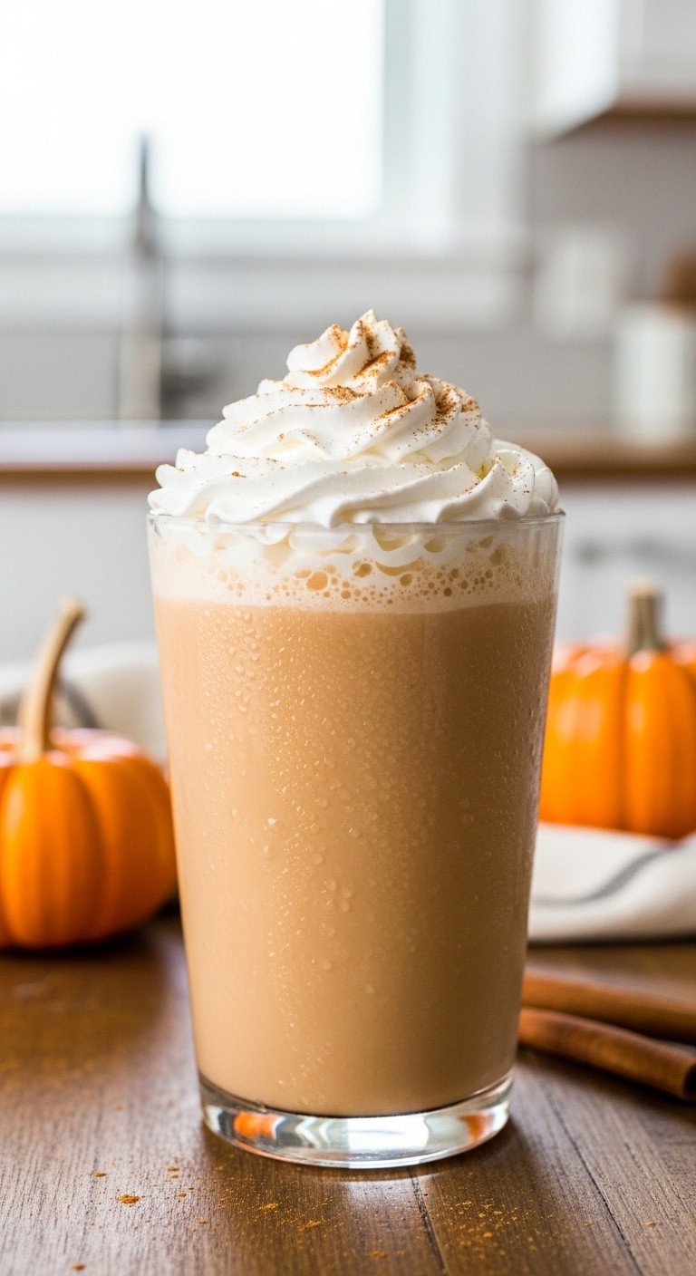 7 Easy Iced Coffee Recipe Pumpkin Spice Copycats to Try Now 1 Classic Starbucks Copycat Iced PSL in a tall glass with whipped cream cinnamon pumpkin and cinnamon stick on a rustic wooden table