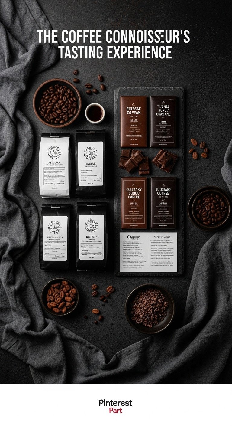 Coffee connoisseur's tasting experience Mother's Day gift basket with artisan coffee beans chocolate bars and tasting notes on slate
