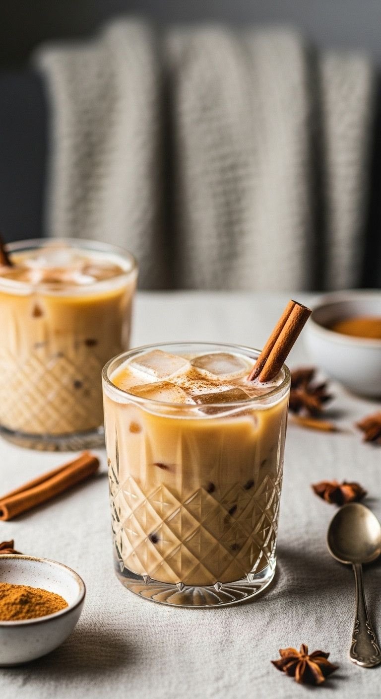 9 Delicious Diabetic Iced Coffee Recipes To Make At Home 7 Cozy Cinnamon Dolce Iced Coffee in textured glass, garnished with a cinnamon stick, ice, and star anise. Warm beverage.