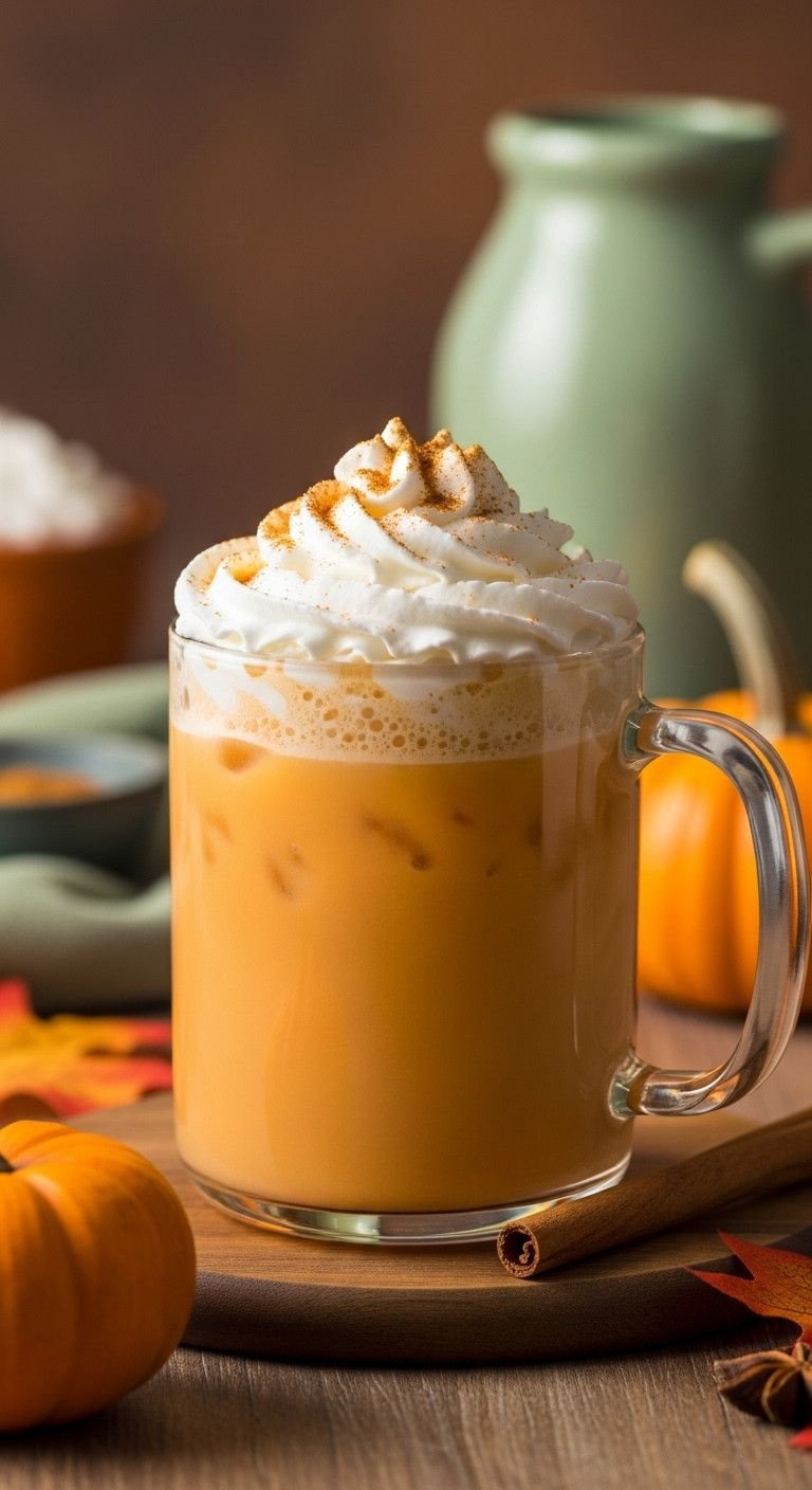 9 Delicious Diabetic Iced Coffee Recipes To Make At Home 17 Cozy Iced Pumpkin Spice Latte in glass mug, sugar-free whipped cream, pumpkin pie spice, fall leaves. Autumn beverage.