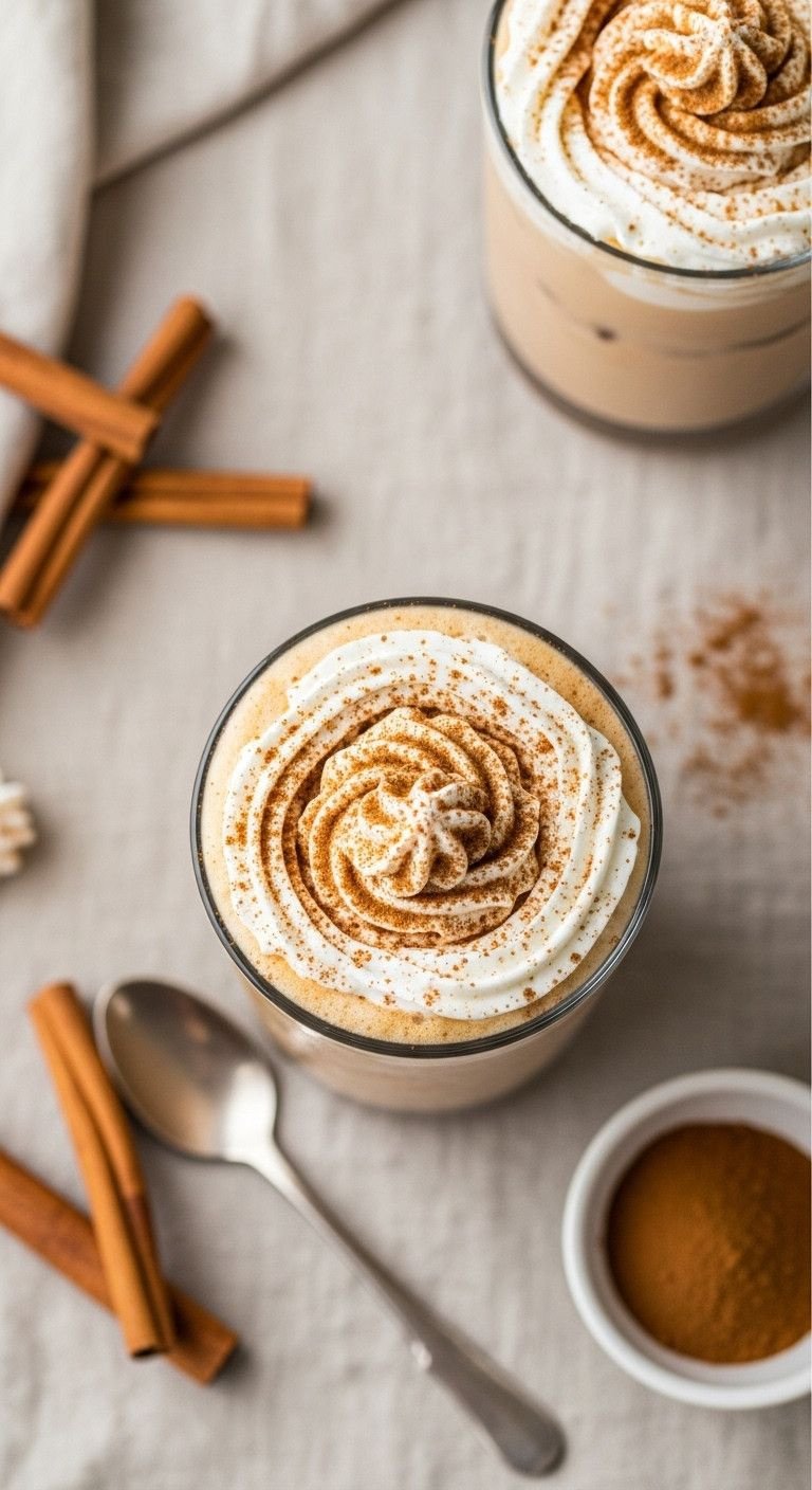 7 Brilliant Sugar Free Iced Coffee Recipes At Home 7 Cozy cinnamon dolce iced latte in rustic glass, whipped cream, cinnamon powder, sticks, bowl on linen cloth. Warm, inviting.