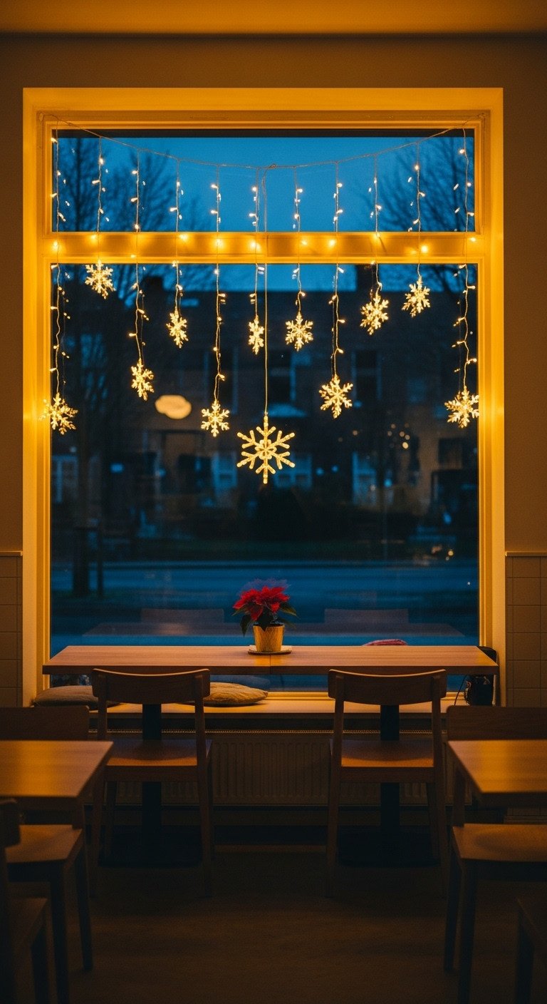 Cozy coffee shop Christmas tree bokeh holiday aesthetic Pinterest vertical photograph