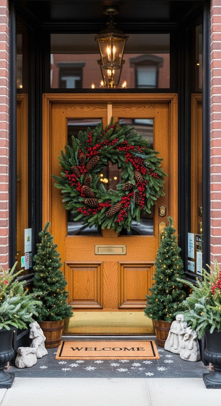 Cozy coffee shop Christmas tree bokeh holiday aesthetic Pinterest vertical photograph