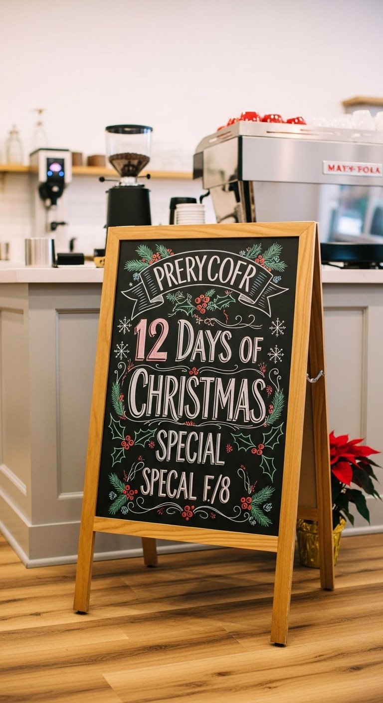 Cozy coffee shop Christmas tree bokeh holiday aesthetic Pinterest vertical photograph
