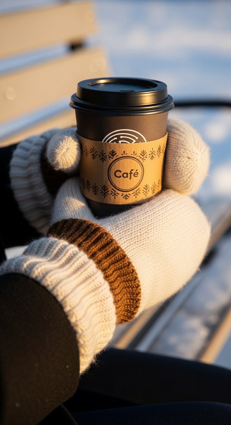 Cozy coffee shop Christmas tree bokeh holiday aesthetic Pinterest vertical photograph
