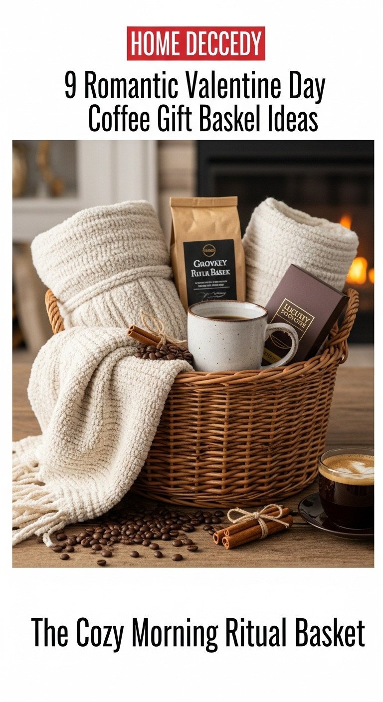 Cozy morning ritual Valentine's Day coffee gift basket with blanket mug gourmet coffee beans and luxury chocolates