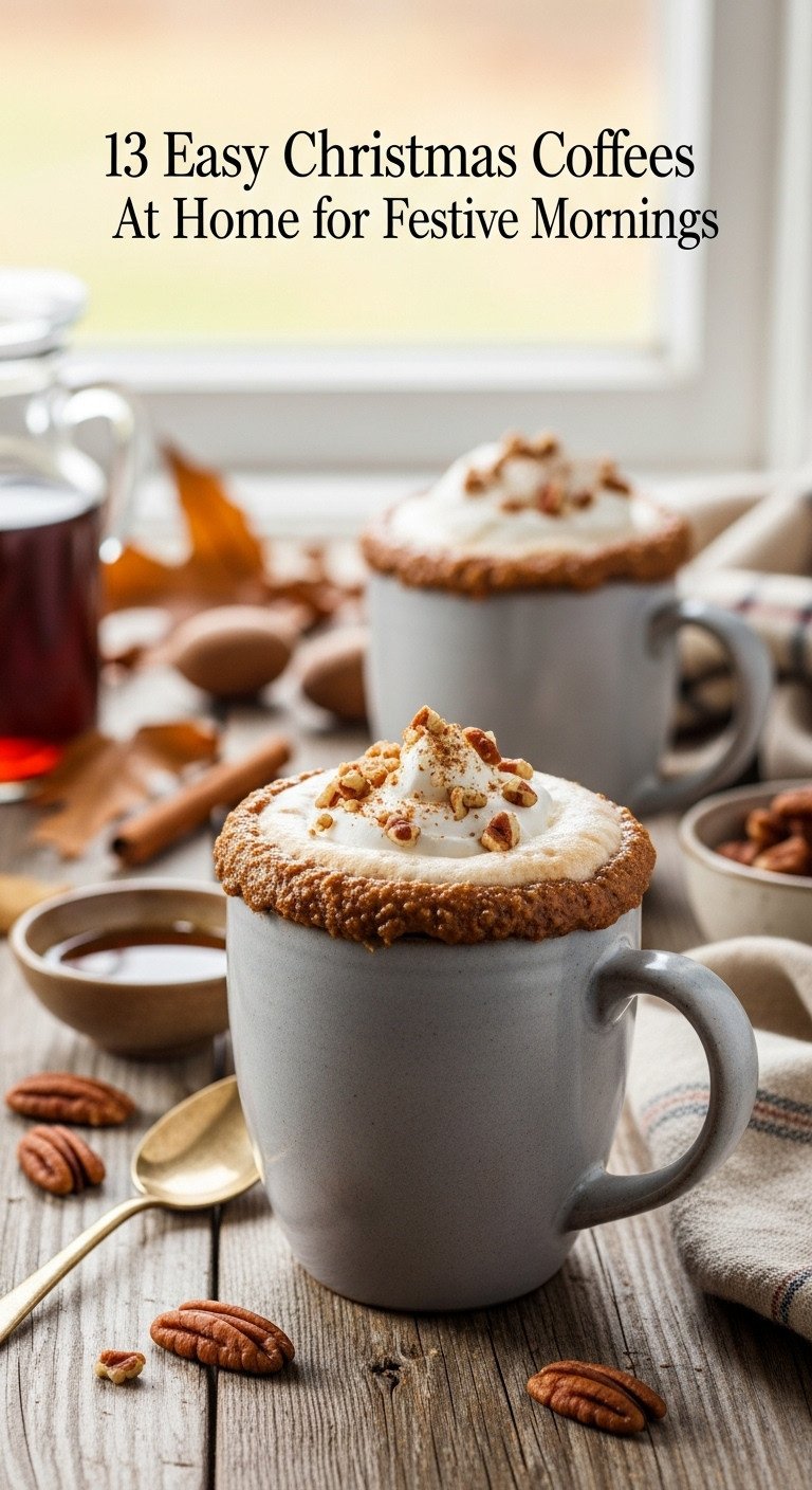 Cozy pecan pie latte in a rustic mug with whipped cream and chopped pecans on a weathered wood table