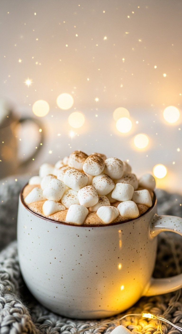 9 Cozy Pumpkin Coffee Fall Recipes Beyond Starbucks Lattes 9 Creamy Pumpkin Spice White Hot Chocolate in a wide ceramic mug with mini marshmallows and nutmeg on a chunky knit blanket