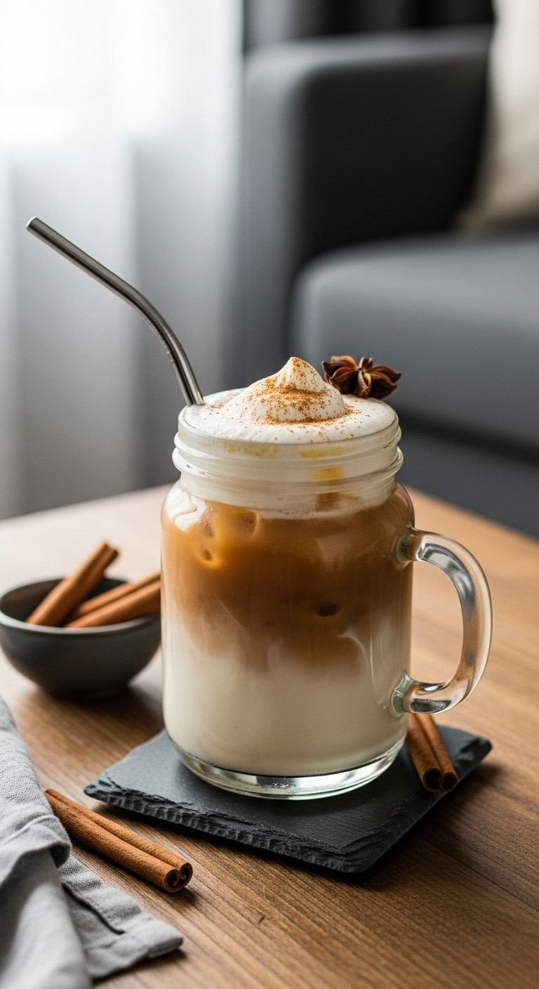 The Foolproof Recipe For Cold Coffee With Condensed Milk 13 Creamy iced coffee with condensed milk, cinnamon sprinkle, and metal straw on a slate coaster.