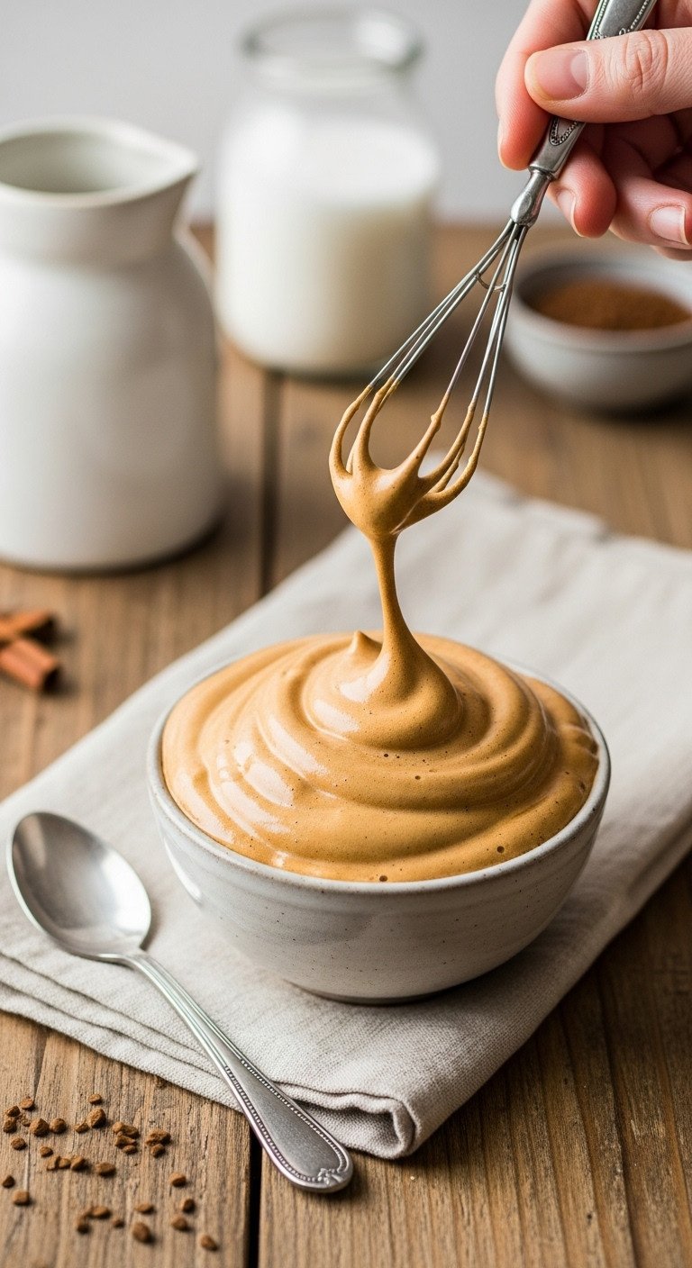 Make Perfectly Frothy Cold Coffee Without A Blender 3 Creamy, thick dalgona whipped coffee foam in ceramic bowl on rustic wood. Velvety texture for a delicious coffee recipe. Cozy mood.