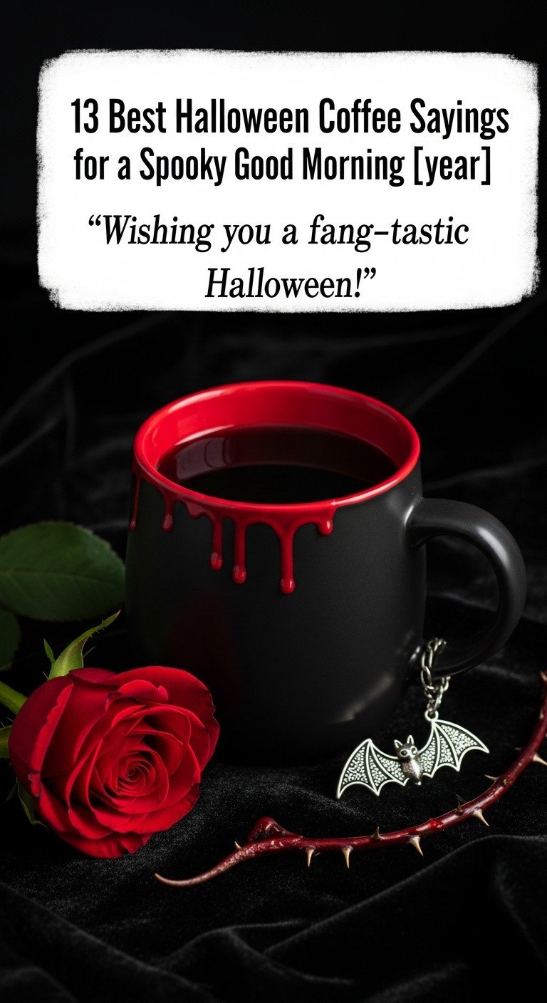 Dark glossy black mug with red drip effect, filled with coffee on black velvet with a red rose and silver bat charm