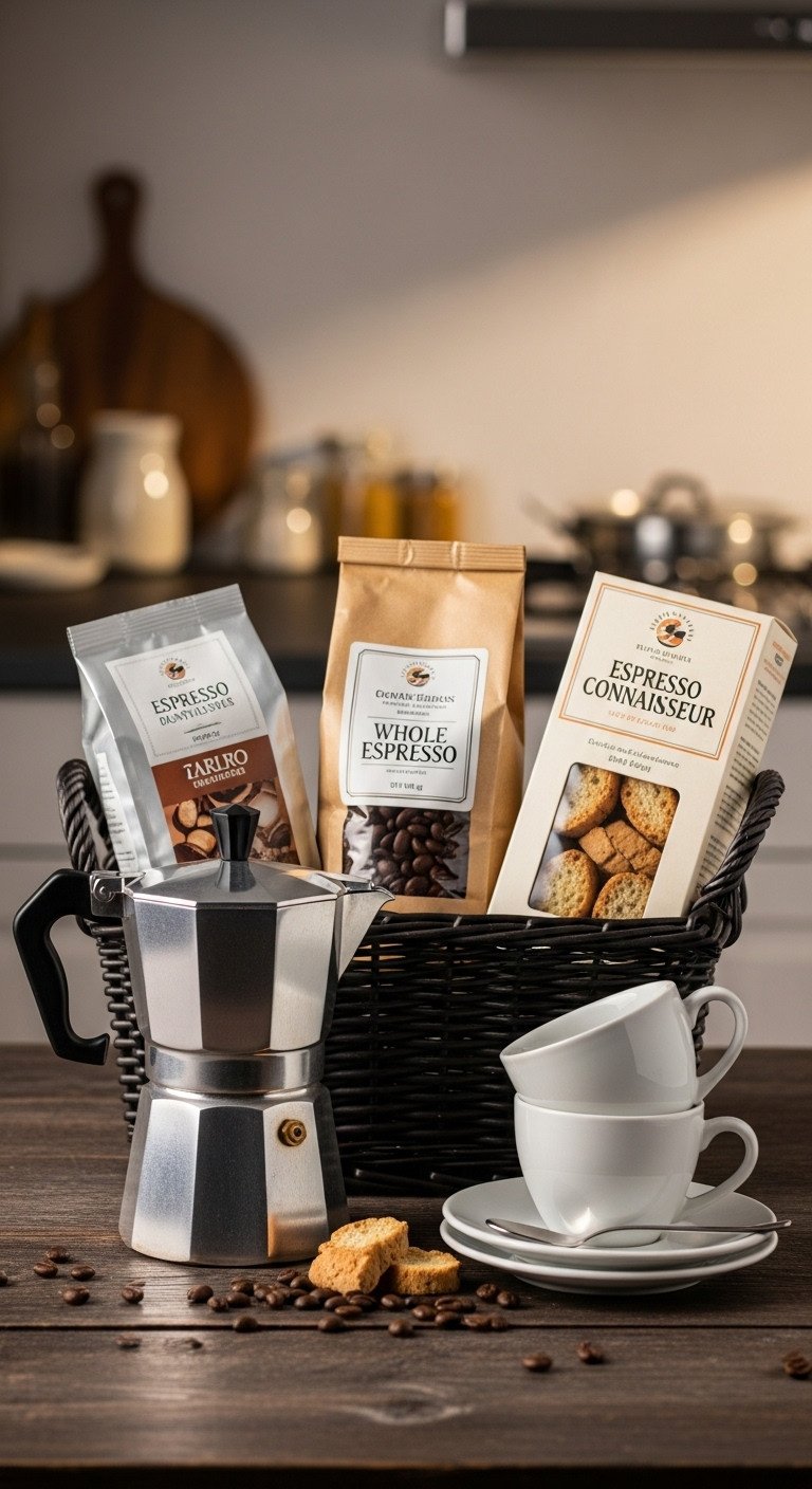 Dark wicker basket with Moka pot