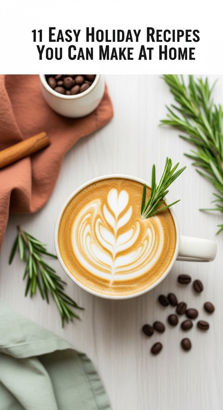 Elegant rosemary latte in a minimalist ceramic mug with latte art and fresh rosemary sprig