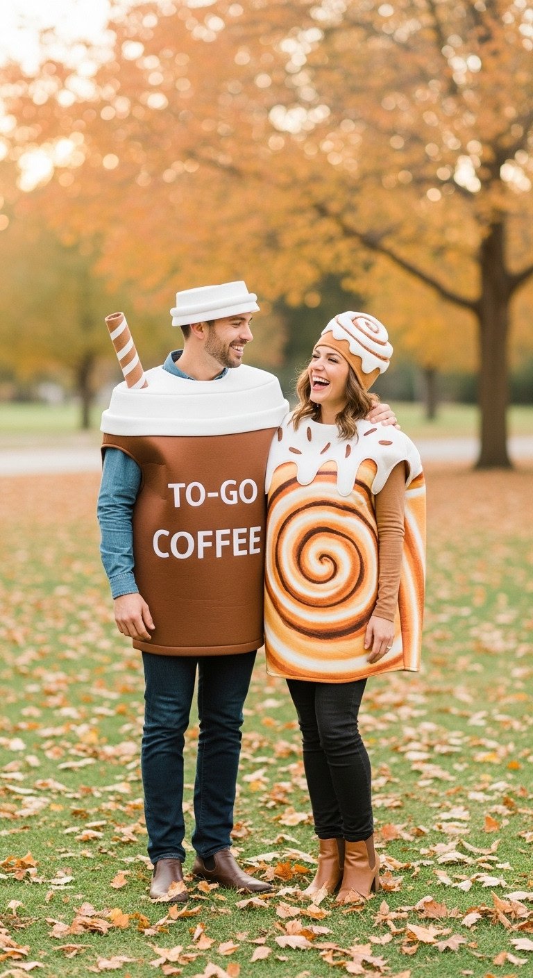 Person wearing a chic Chemex brewer costume with clear plastic body and tan collar in a minimalist room with modern furniture
