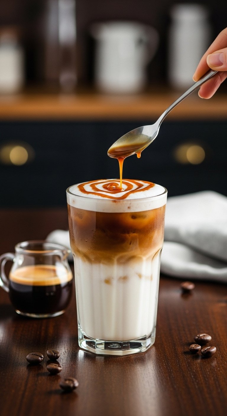 9 Effortless Cold Espresso Drinks For The Home Barista 7 Indulgent iced caramel macchiato with perfect layers, vanilla milk, espresso, caramel drizzle in a tall glass. Coffee recipe.
