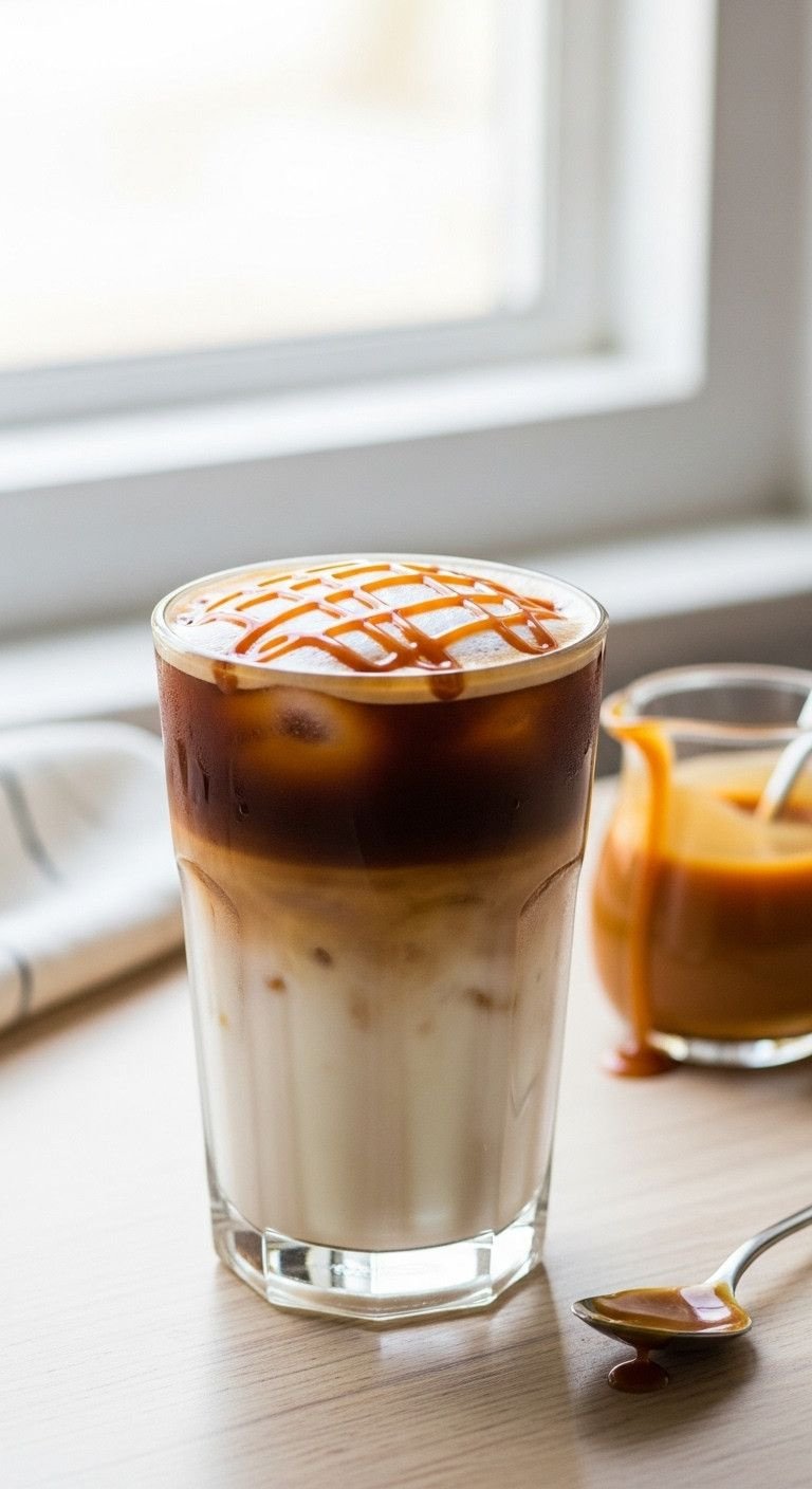 7 Iced Espresso Recipes That Taste Better Than A Cafe 9 Layered Iced Caramel Macchiato: vanilla milk, espresso, caramel drizzle. Light wood table, sunny. Sweet, satisfying coffee.