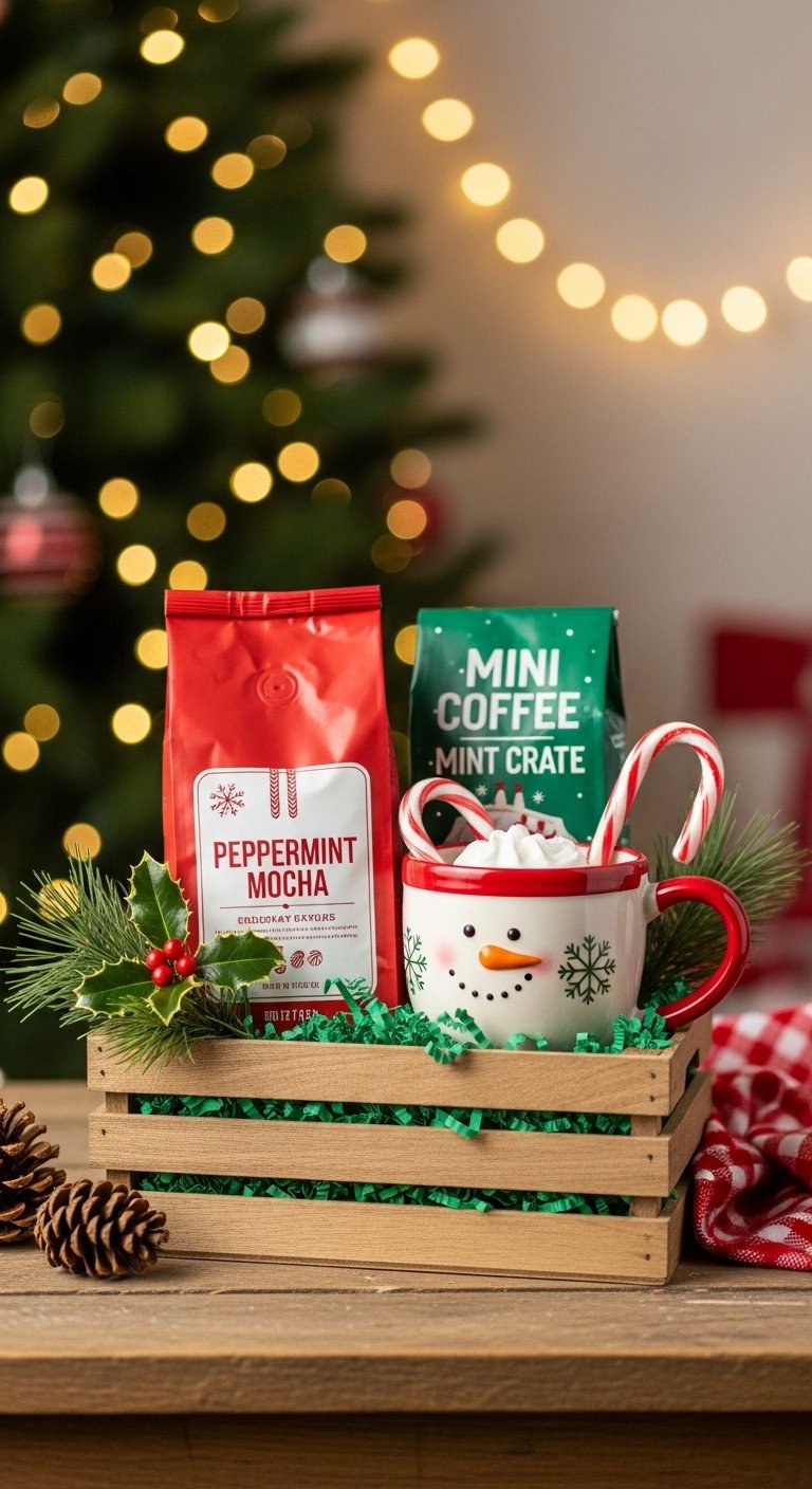 Mini Coffee Gift Basket The Holiday Cheer Mini Crate with holiday blend coffee festive mug and candy cane